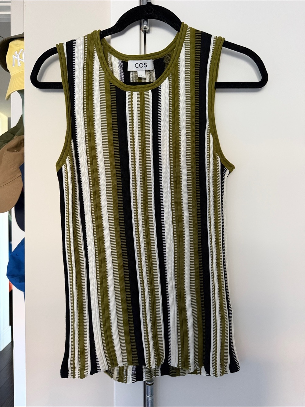 COS Olive Black White Vertical Stripe Tank